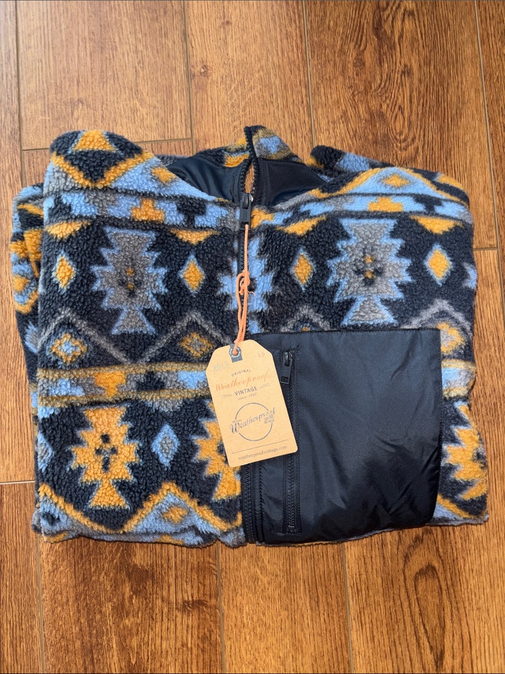 Weatherproof Navy Blue, Light Blue & Mustard Aztec Fleece Jacket